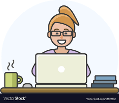 woman working from home cartoon